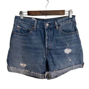 Levi's Womens Button Fly Distressed Cut Off Cuffed High Rise 501 Jean Shorts 27